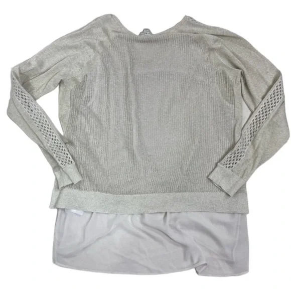 Lucky Brand ecru metallic linen bled crochet sweater shirt ruffle top.Size Large - Picture 9 of 13